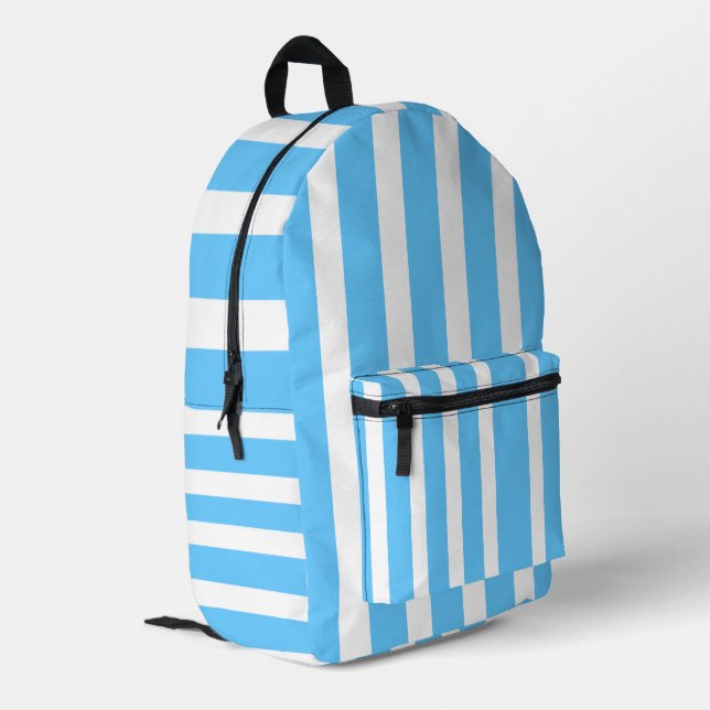 Mochila Impresa Rayas de Cabaña Azul Claro y Blanco (Esquina izquierda trasera)