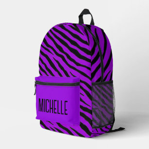 Mochila Impresa Rayas de cebra moradas y negras personalizadas