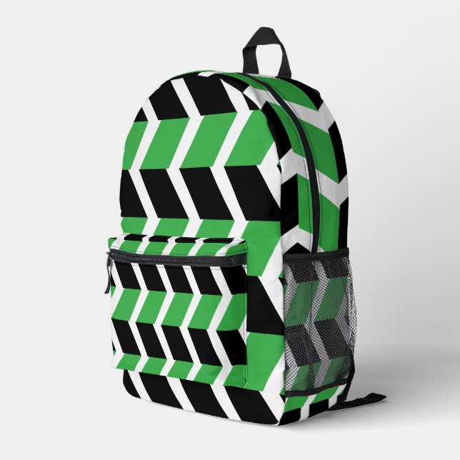 Mochila Impresa Rayas de Chevron Verde Negro (Esquina derecha trasera )