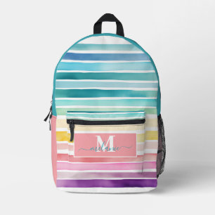 Mochila Impresa Rayas de color Personalizado arcoiris Monograma no