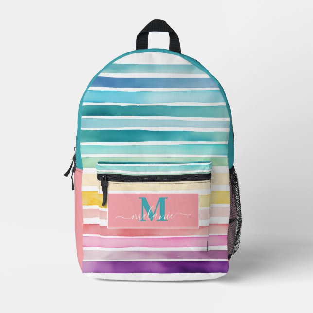 Mochila Impresa Rayas de color Personalizado arcoiris Monograma no (Anverso)