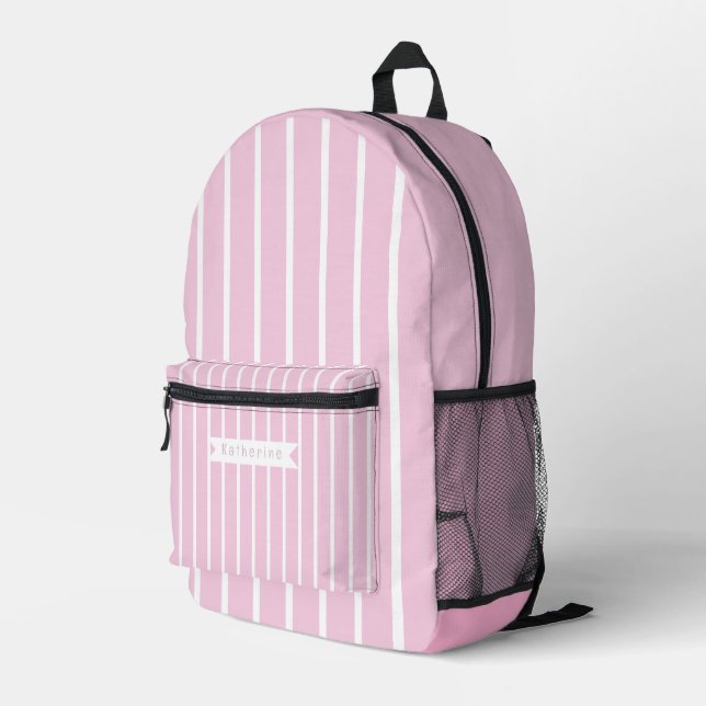 Mochila Impresa Rayas de Pastel Rosa Blanco (Esquina derecha trasera )