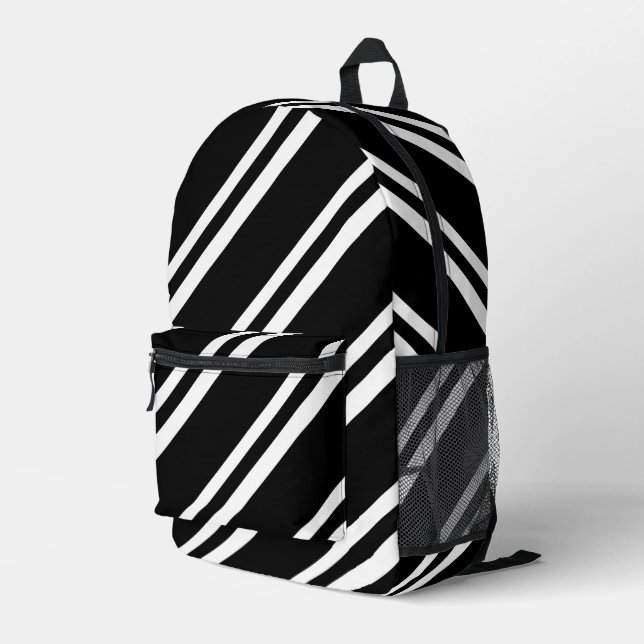 Mochila Impresa Rayas diagonales en blanco y negro (Esquina derecha trasera )