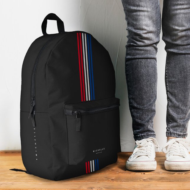 Mochila Impresa Rayas estilizadas Rojo Azul Azul Mínimo (Stylish Stripes Red White Blue Minimal Printed Backpack
)