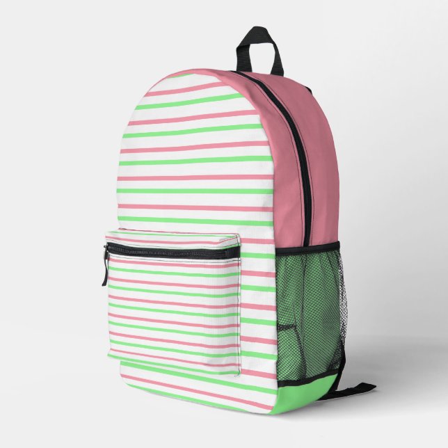 Mochila Impresa Rayas geométricas de bonito Blanco verde rosa (Esquina derecha trasera )