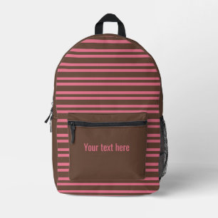 Mochila Impresa Rayas Marrones Rosadas Patrón Personalizable Sin C