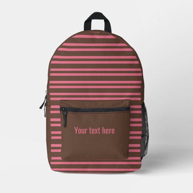 Mochila Impresa Rayas Marrones Rosadas Patrón Personalizable Sin C (Anverso)