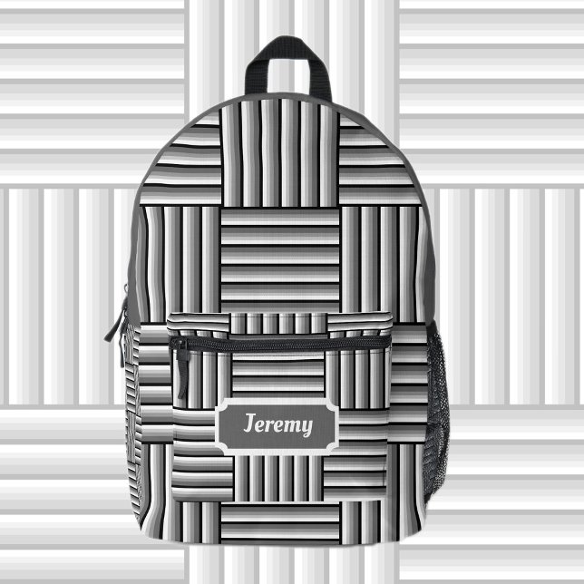Mochila Impresa Rayas modernas en negro, blanco y gris - personali (Subido por el creador)