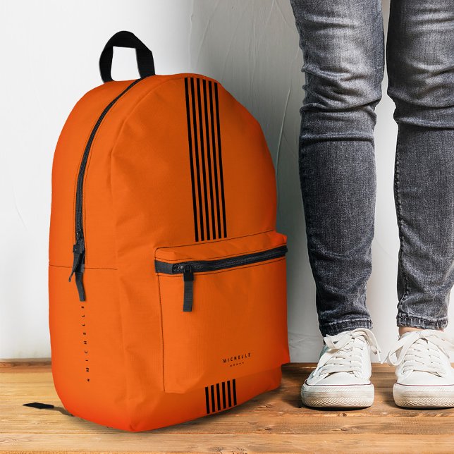 Mochila Impresa Rayas Naranja de estilo deportivo mínimo (Stripes Minimal Sporty Stylish Orange Printed Backpack
)