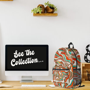 Mochila Impresa Rayas onduladas retro Naranja quemado rosa Monogra