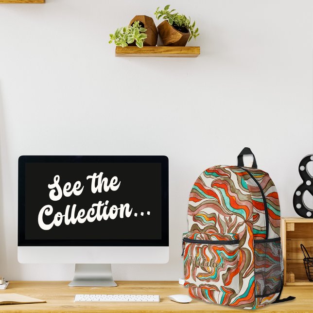 Mochila Impresa Rayas onduladas retro Naranja quemado rosa Monogra (Subido por el creador)