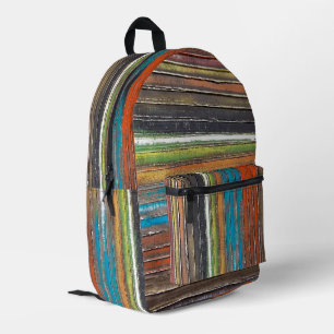 Mochila Impresa Rayas Pintadas En Madera Antigua