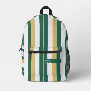 Mochila Impresa Rayas Rítmicas Líneas Verde Dorado Blanco