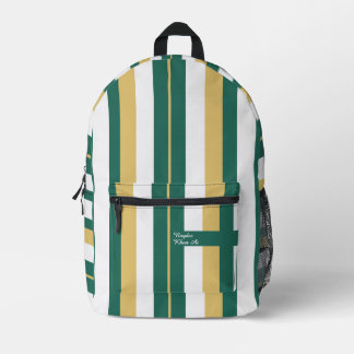 Mochila Impresa Rayas Rítmicas Líneas Verde Dorado Blanco