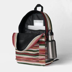 Mochila Impresa Rayas Rojas Verde Rubor Blanco Dorado