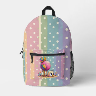 Mochila Impresa Rayas rosas, amarillas y verdes con lunares