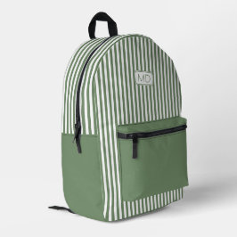 Mochila Impresa Rayas verdes monogramadas modernas personalizadas