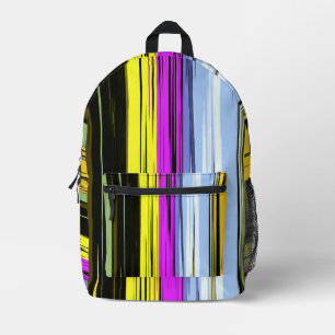 Mochila Impresa Rayas Verticales Amarillo Verde Azul Morado Negro