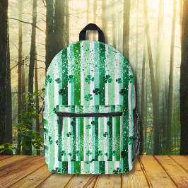 Mochila Impresa Rayas Verticales Verdes Clásicas con Tréboles de C