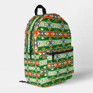 Mochila Impresa Rayas y formas geométricas naranja verde blanco