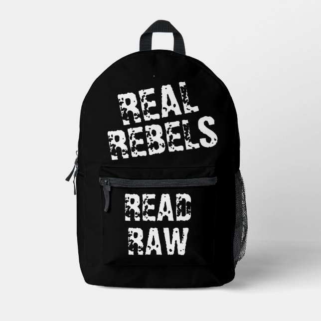 Mochila Impresa Real Rebels Read Raw, Cool Black (Anverso)