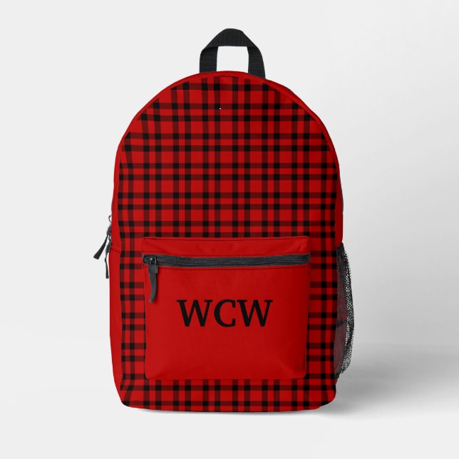 Mochila Impresa Red Black Plaid Personalize Pattern (Anverso)