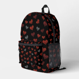 Mochila Impresa Red Burgundy Silver Glitter Hearts on Black