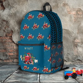 Mochila Impresa Red Farm Tractors Kids Personalized Teal Blue
