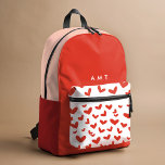 Mochila Impresa Red Love Hearts Gingham Plaid Nombre Personalizado<br><div class="desc">Patrón de corazones de amor rojo pintado con forma lúdica con mochila impresa con personalización opcional.</div>