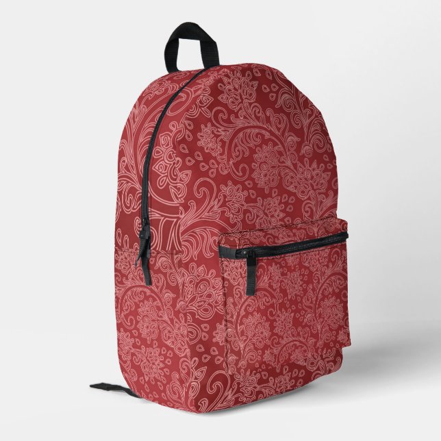 Mochila Impresa Red Paisley Damask Designer Floral Classic (Esquina izquierda trasera)