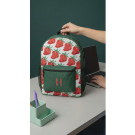 Mochila Impresa Red Strawberry Pattern Green Backpack