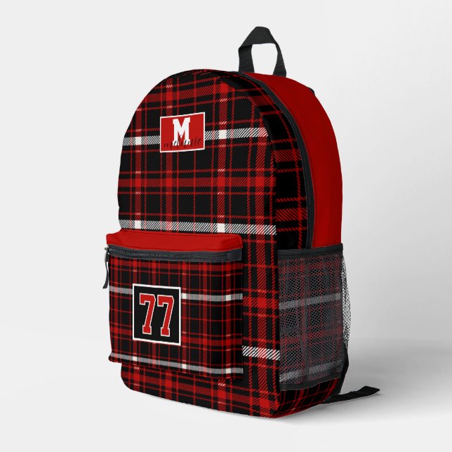 Mochila Impresa Red  white Black Checkered tartan plaid Nebraska  (Esquina derecha trasera )
