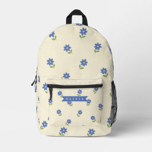 Mochila Impresa Regalo con nombre de patrón de flor silvestre azul