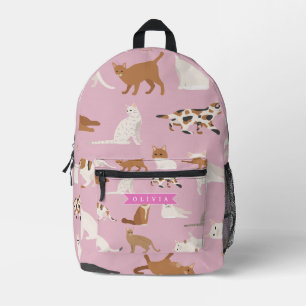 Mochila Impresa Regalo Personalizado con Patrón de Gato Rosa Lindo