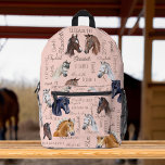 Mochila Impresa Regalos ecuestres para chicas nombre personalizado<br><div class="desc">Regalos ecuestres de caballos para chicas mochila de collage de nombres personalizados,  hermosos retratos de caballos de acuarela con chicas de collage de nombres.</div>