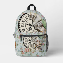 Mochila Impresa Reloj antiguo rústico moderno Patrón floral azul