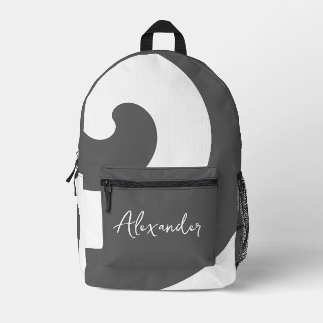 Mochila Impresa Remolinos grises y blancos (Anverso)