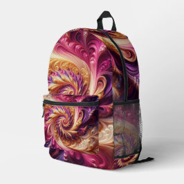 Mochila Impresa Resumen de la modernidad Swirling rosa, dorado y m
