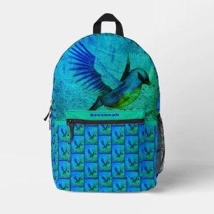 Mochila Impresa Resumen de pájaro azul Arte animal personalizado