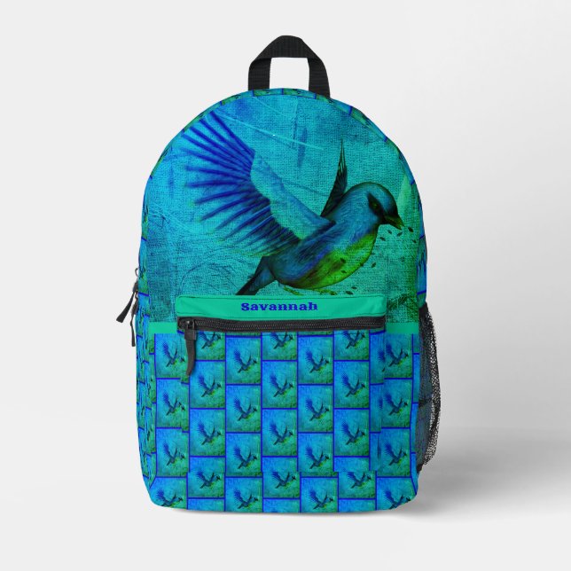 Mochila Impresa Resumen de pájaro azul Arte animal personalizado (Anverso)