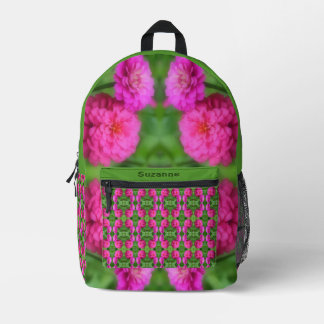 Mochila Impresa Resumen de pares de flores rosadas de zinnia perso