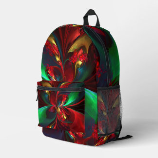 Mochila Impresa Resumen floral moderno Patrón verde rojo del arte