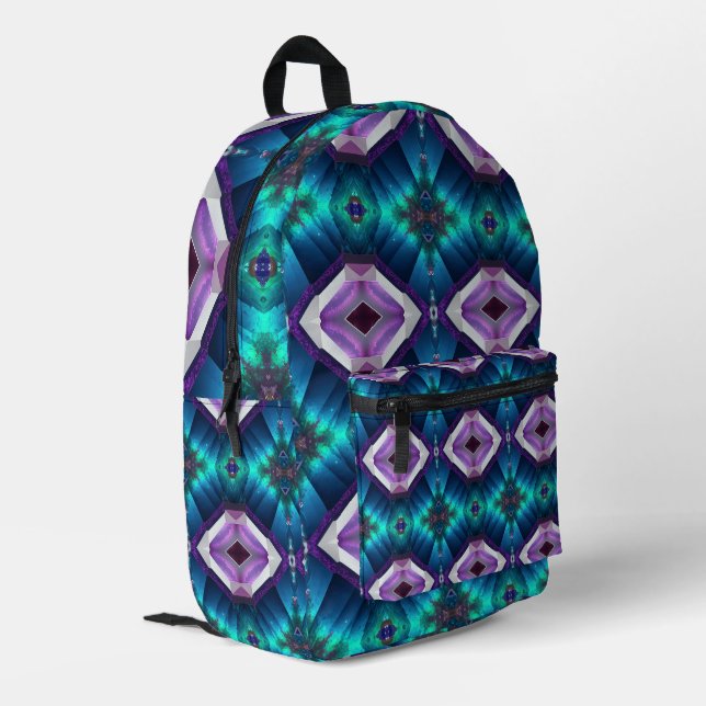 Mochila Impresa Resumen IKAT Kaleidoscope Gemstone Psychedelic (Esquina izquierda trasera)