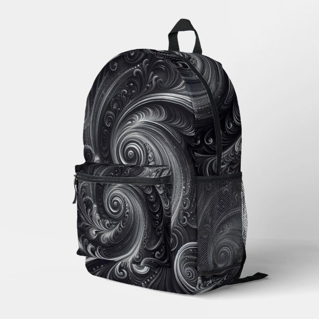 Mochila Impresa Resumen moderno Sencillo giratorio negro y blanco (Esquina derecha trasera )