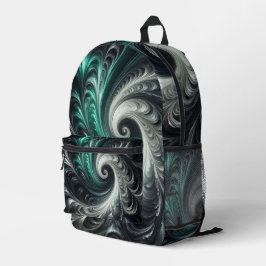 Mochila Impresa Resumen Moderno Swirling Green, Silver y Black