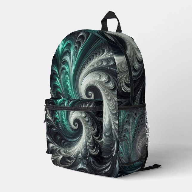 Mochila Impresa Resumen Moderno Swirling Green, Silver y Black (Esquina derecha trasera )