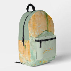 Mochila Impresa Resumen Naranja verde antiguo patrón de pared pint