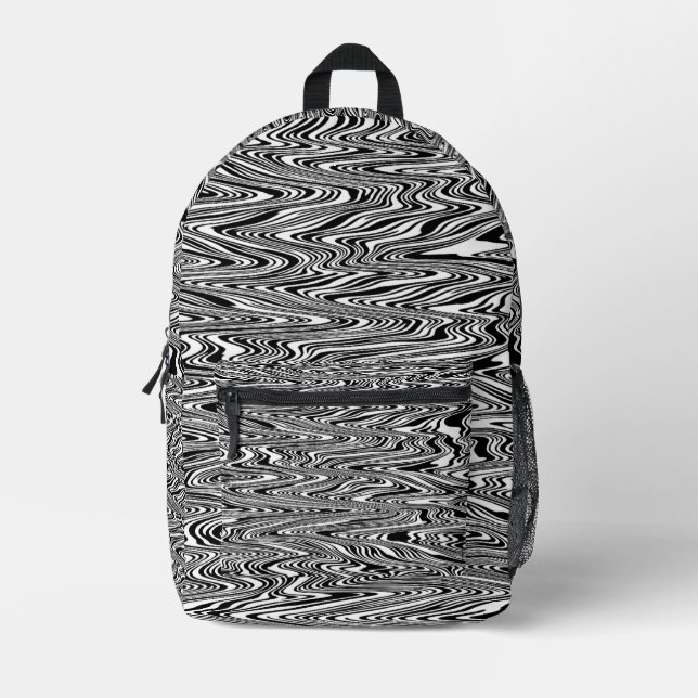 Mochila Impresa Resumen negro y blanco Zigzag Swirl Tie (Anverso)