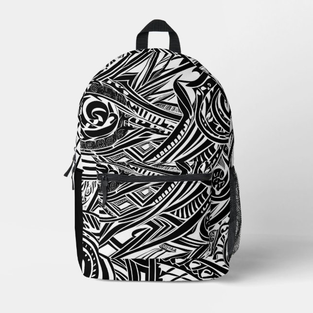Mochila Impresa Resumen Tribal Blanco Y Negro (Anverso)