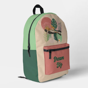 Mochila Impresa Resumen tropical de jungla rosa, verde y amarilla